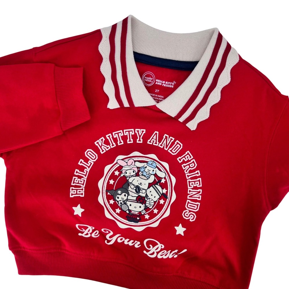 Hello Kitty Sweatshirt Girls 2T Red Scalloped Collar Sanrio Pullover Preppy